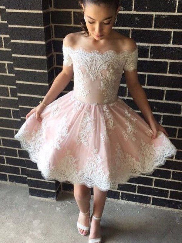 A-Line/Princess Sleeveless Martina Homecoming Dresses Lace Off-The-Shoulder Short/Mini Dresses