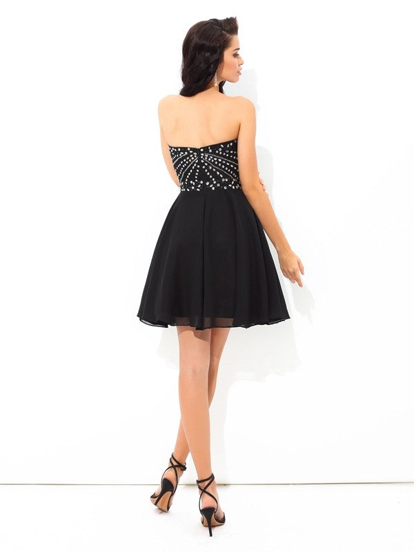 Cocktail Homecoming Dresses Chiffon Justice A-Line/Princess Sweetheart Paillette Sleeveless Short Dresses