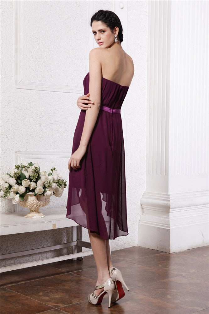 Sheath/Column Strapless Sleeveless Sash Pleats High Miah Chiffon Cocktail Homecoming Dresses Low Dresses