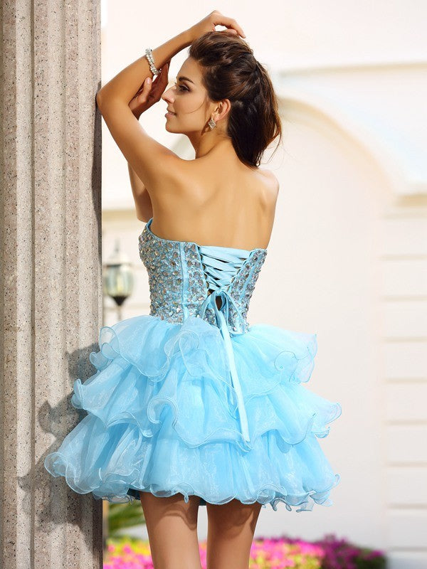 A-Line/Princess Sweetheart Homecoming Dresses Hannah Cocktail Beading Sleeveless Short Organza Dresses