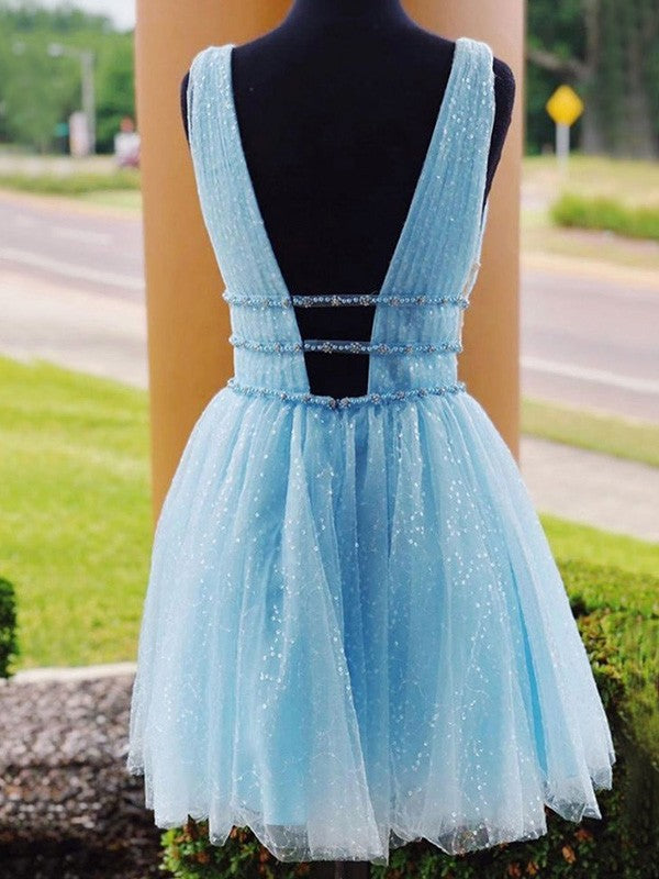 Homecoming Dresses Jacey A-Line/Princess Tulle Beading V-Neck Sleeveless Short/Mini