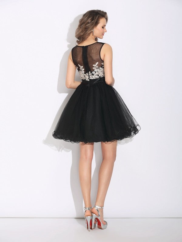 A-Line/Princess Scoop Ruffles Sleeveless Short Net Dresses Mandy Homecoming Dresses