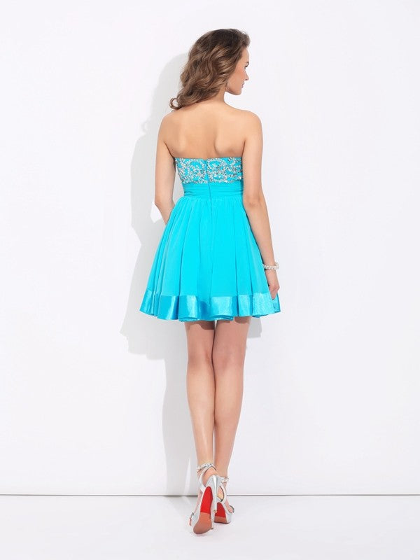 A-Line/Princess Sweetheart Ruffles Sleeveless Homecoming Dresses Chiffon Mollie Short Dresses