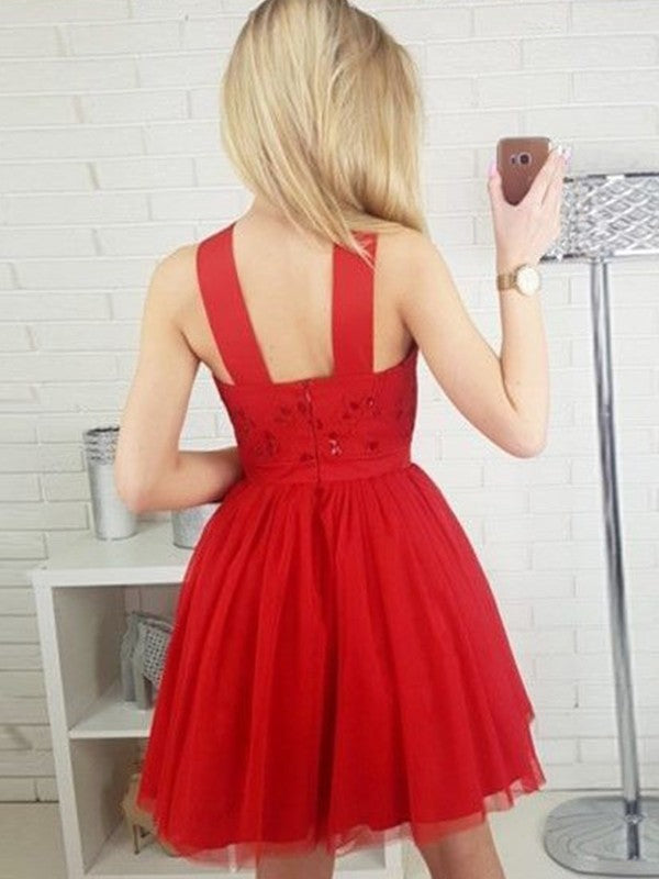 A-Line/Princess Tulle Paillette Halter Sleeveless Short/Mini Homecoming Dresses Noemi