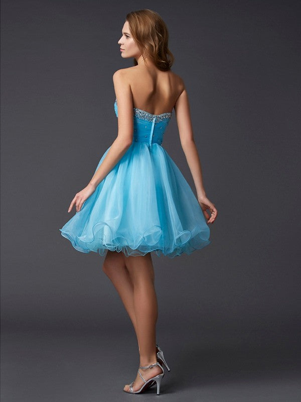 A-Line/Princess Sweetheart Sleeveless Beading Anabel Homecoming Dresses Short Tulle