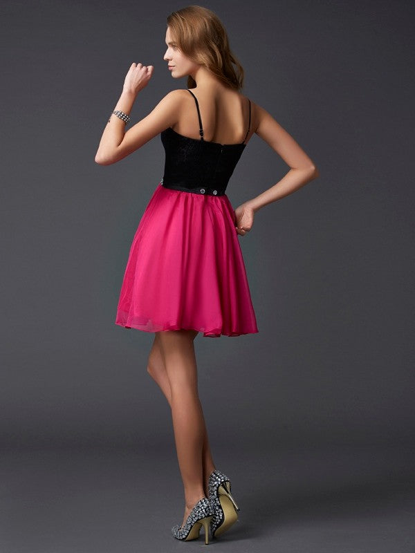 A-Line/Princess Spaghetti Straps Sleeveless Homecoming Dresses Chiffon Charlee Short