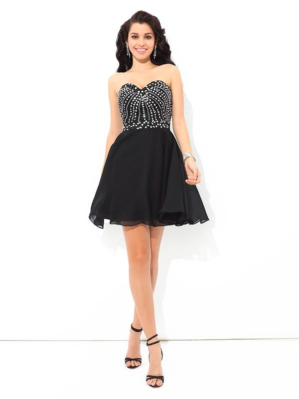 Cocktail Homecoming Dresses Chiffon Justice A-Line/Princess Sweetheart Paillette Sleeveless Short Dresses