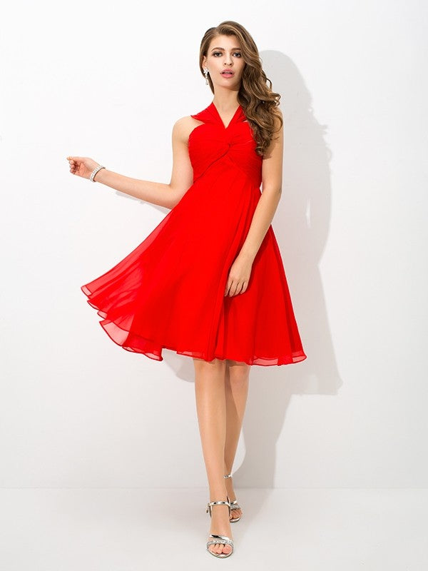 A-Line/Princess Straps Chiffon Regina Homecoming Dresses Cocktail Pleats Sleeveless Short Dresses