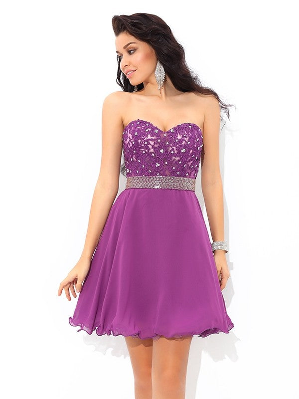 Jaylee Homecoming Dresses Cocktail Chiffon A-Line/Princess Sweetheart Beading Sleeveless Short Dresses