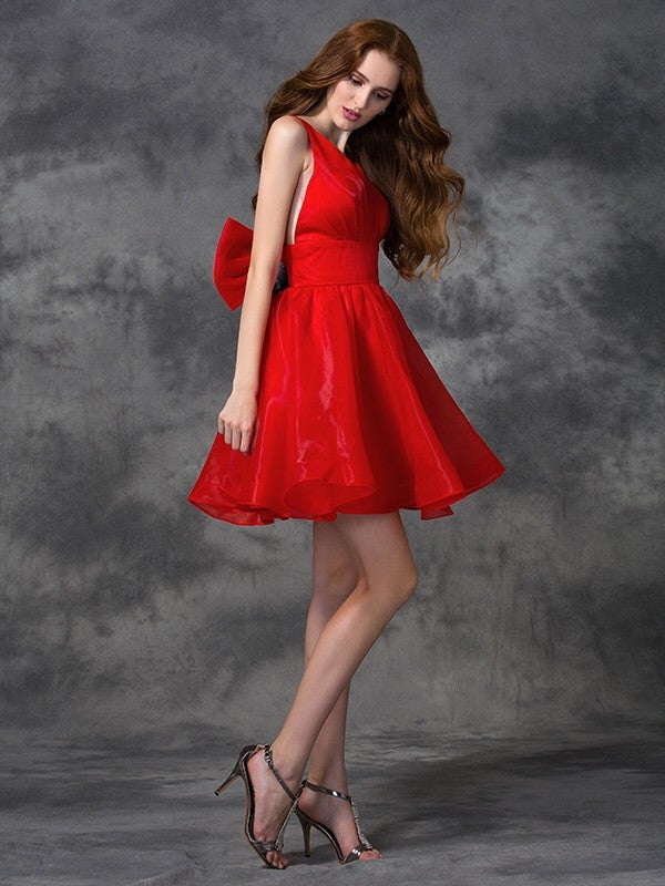 A-Line/Princess V-Neck Nathaly Cocktail Homecoming Dresses Sash/Ribbon/Belt Sleeveless Short Organza Dresses