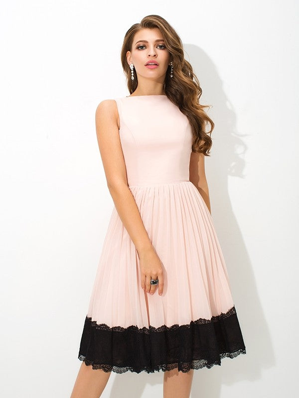 Homecoming Dresses Lace Amber Chiffon Cocktail A-Line/Princess High Neck Sleeveless Short Dresses