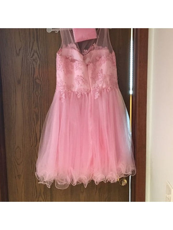 Tiana Homecoming Dresses A-Line/Princess Sleeveless Scoop Applique Tulle Short/Mini Dresses