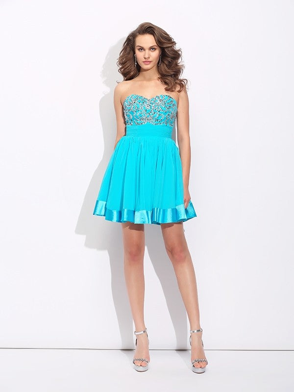 A-Line/Princess Sweetheart Ruffles Sleeveless Homecoming Dresses Chiffon Mollie Short Dresses