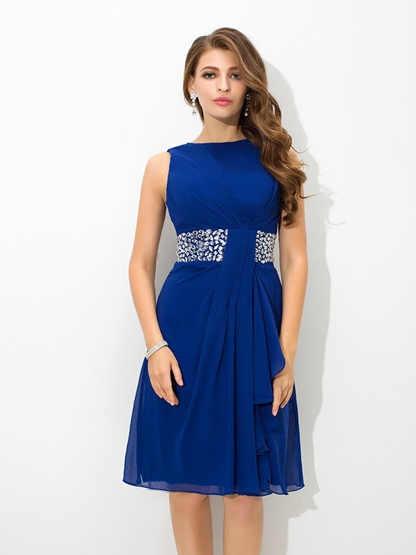 A-Line/Princess High Neck Beading Sleeveless Homecoming Dresses Haylee Chiffon Cocktail Short Dresses