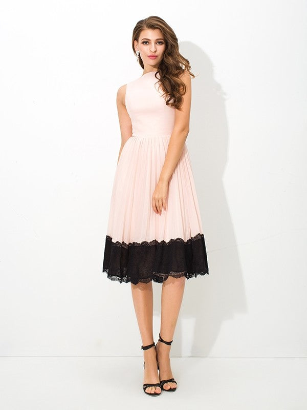 Homecoming Dresses Lace Amber Chiffon Cocktail A-Line/Princess High Neck Sleeveless Short Dresses