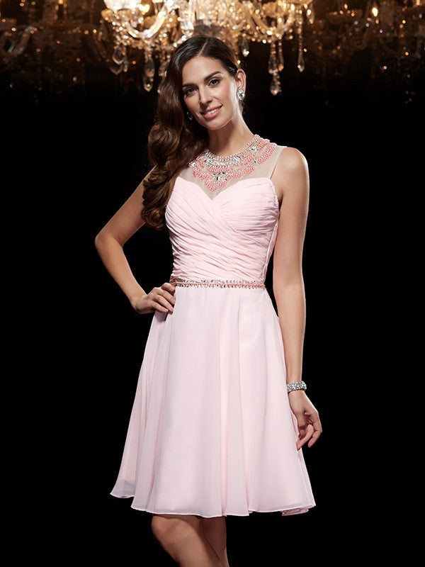 A-Line/Princess Scoop Melina Homecoming Dresses Chiffon Beading Sleeveless Short Dresses