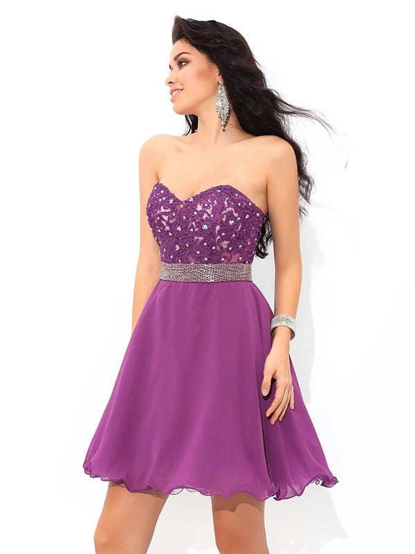 Jaylee Homecoming Dresses Cocktail Chiffon A-Line/Princess Sweetheart Beading Sleeveless Short Dresses