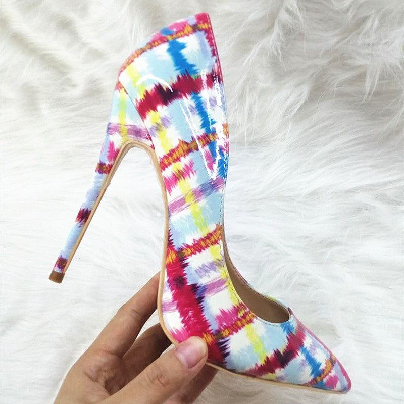 High Heels with Colorful Patterns Fashion Evening Party Shoes